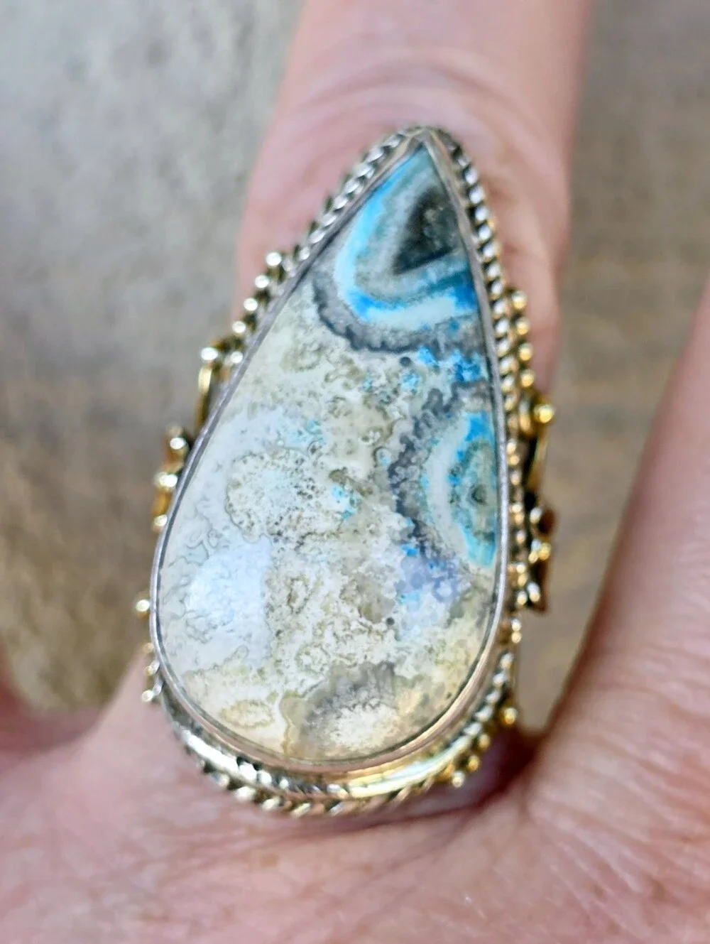 Custom-Made Dyed Crazy Lace Ring In 925 Sterling Silver W Gold Vermeil (7)